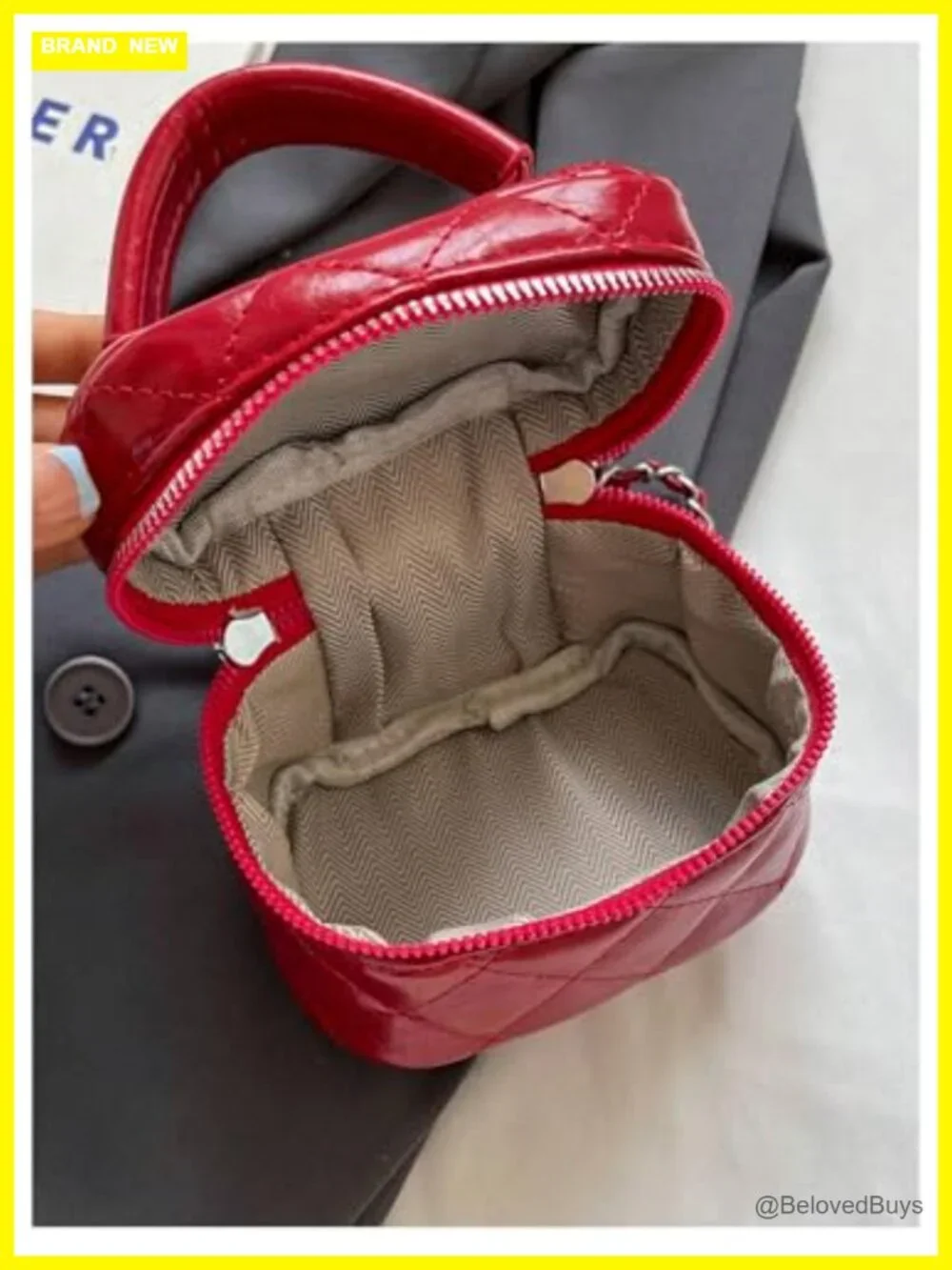 Faux Leather Quilted Zipper Crossbody Bag Y2K Top Handle Small Bucket Satchel
